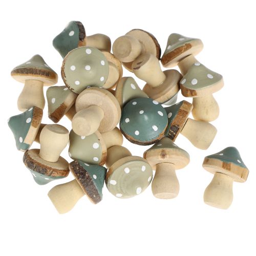 Product Scatter decoration wooden mini mushrooms decoration toadstools green Ø2.5cm 24 pcs