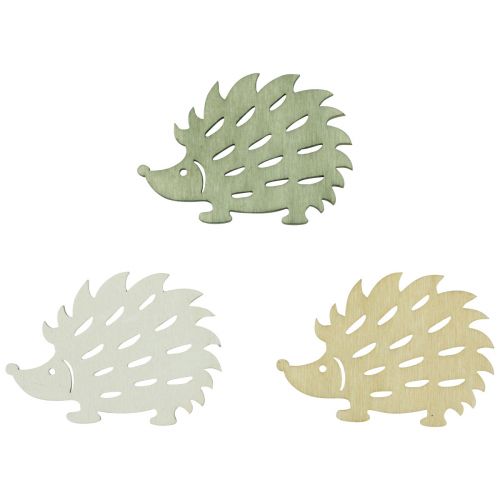 Floristik24 Scatter decoration wooden hedgehog decoration green brown white 4x3cm 72 pcs