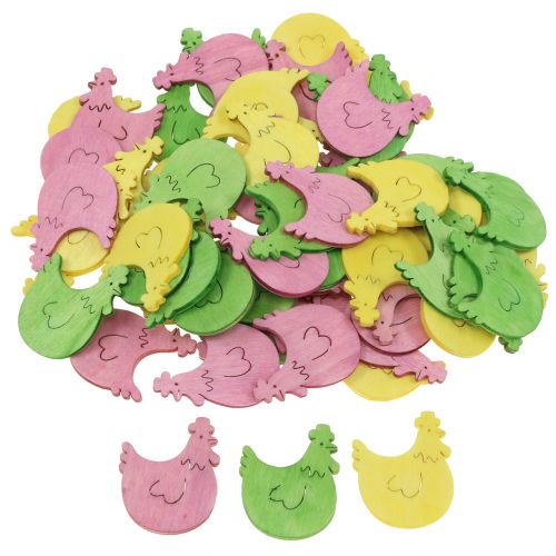 Scatter decoration wooden chicken colorful assorted 4cm 72 pcs