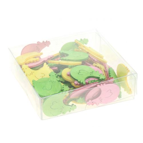 Product scatter wooden chicken assorted colors 4cm 72pcs