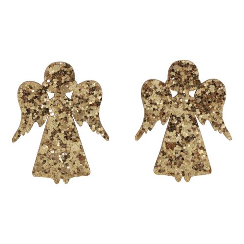 Scatter decoration Christmas wooden angel gold glitter 5x3.5cm 48 pcs