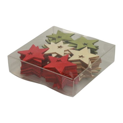 Product Scatter decoration Christmas wooden stars red natural green 5 cm 72 pcs