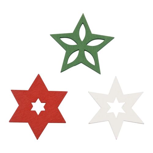 Floristik24 Christmas decoration wooden stars red/white/green Ø3.5cm 72 pcs