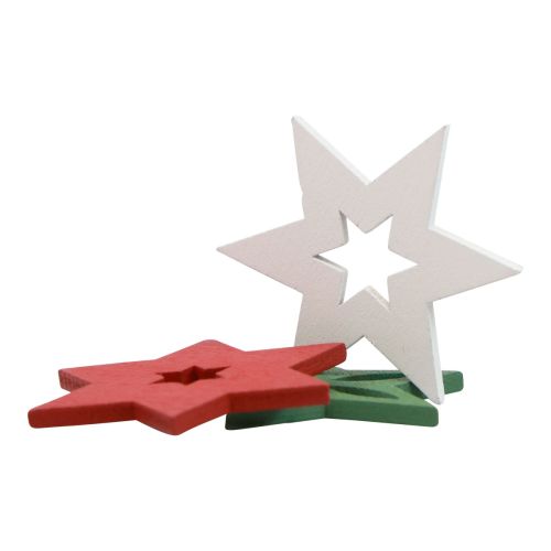 Product Christmas decoration wooden stars red/white/green Ø3.5cm 72 pcs