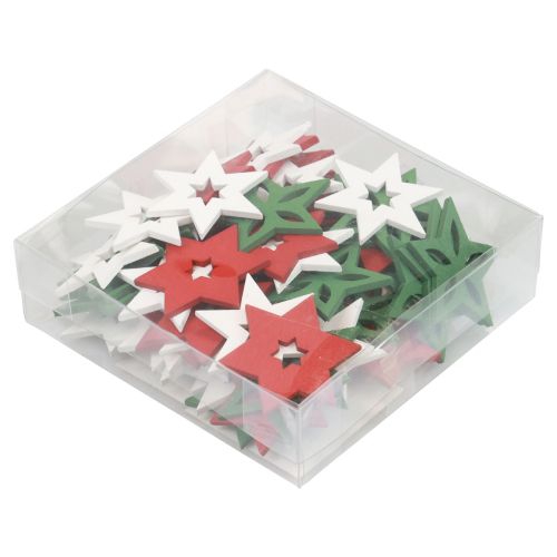 Product Christmas decoration wooden stars red/white/green Ø3.5cm 72 pcs