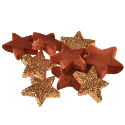 Product Scatter Decoration Christmas Stars Brown/Orange Ø4/5cm 40 Pcs