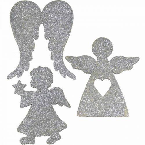 Floristik24 Scatter decoration Christmas angel decoration silver glitter H8cm 24 pcs