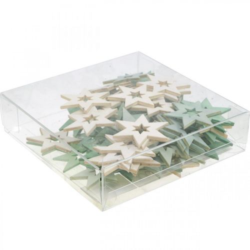 Product Wooden stars decoration confetti Christmas green H4cm 72 pcs