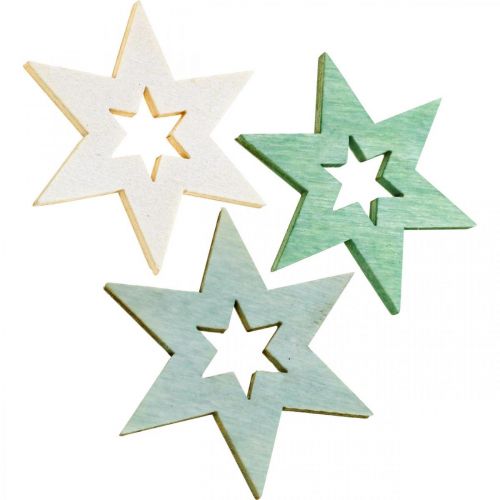 Product Wooden stars decoration confetti Christmas green H4cm 72 pcs