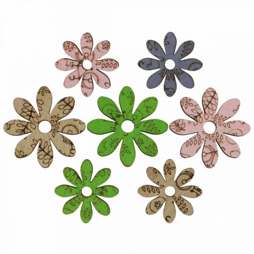 Floristik24 Wooden flowers scatter decoration flowers green/pink/blue/natural Ø3.5–5cm 72 pcs