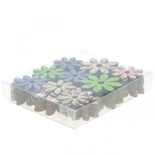 Product Wooden flowers scatter decoration flowers green/pink/blue/natural Ø3.5–5cm 72 pcs