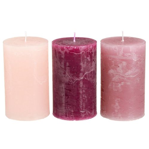 Floristik24 Pillar Candles 3 Colors Berry Various Sizes 12 Pcs