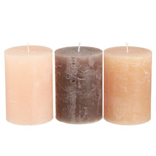 Floristik24 Pillar candles brown candles 3 colours 70x100mm 12 pcs