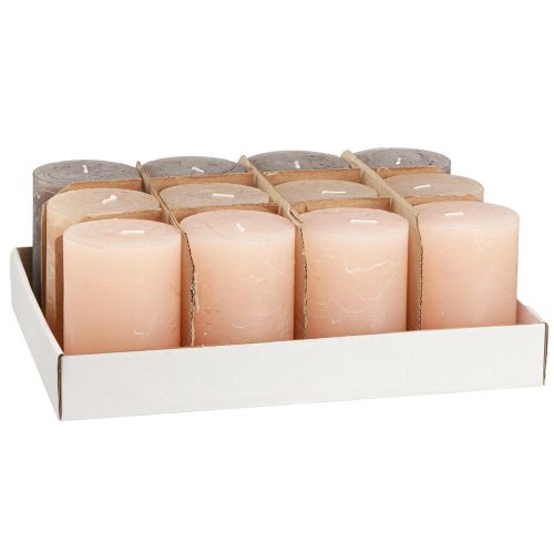 Product Pillar candles brown candles 3 colours 70x100mm 12 pcs