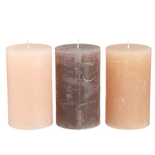 Floristik24 Pillar candles dyed 3 colours brown 70×120mm 12 pcs