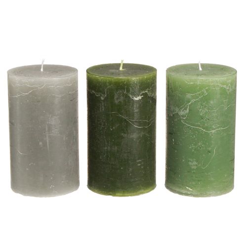 Floristik24 Pillar candles dyed 3 colours green 70×120mm 12 pcs