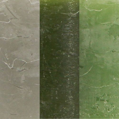 Product Pillar candles dyed 3 colours green 70×120mm 12 pcs