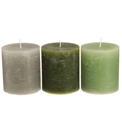 Floristik24 Pillar candles dyed 3 colours green 70×80mm 12 pcs