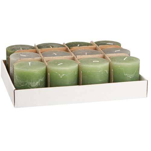 Product Pillar candles dyed 3 colours green 70×80mm 12 pcs