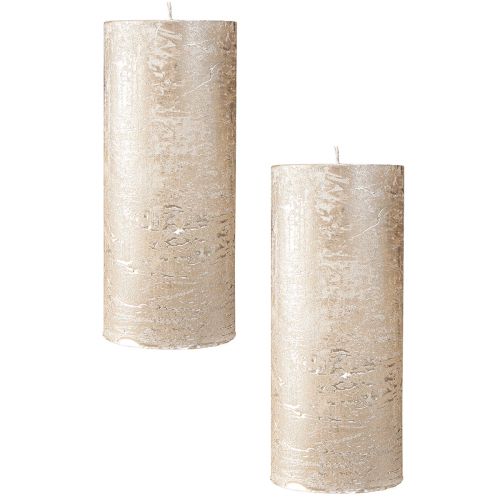 Product Pillar candles dyed light gold 85×200mm 2pcs