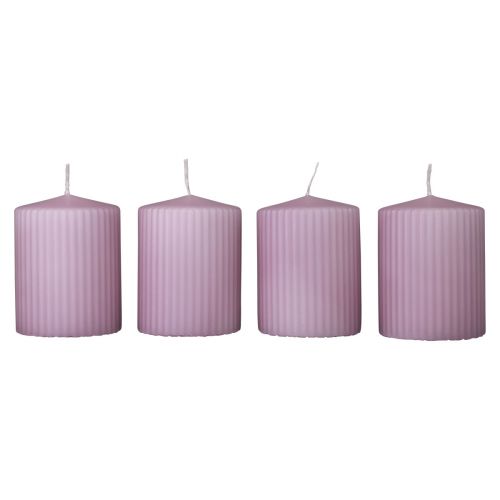 Product Pillar Candles Lilac Grooved Candles Candles Decoration 70/90mm 4 Pcs