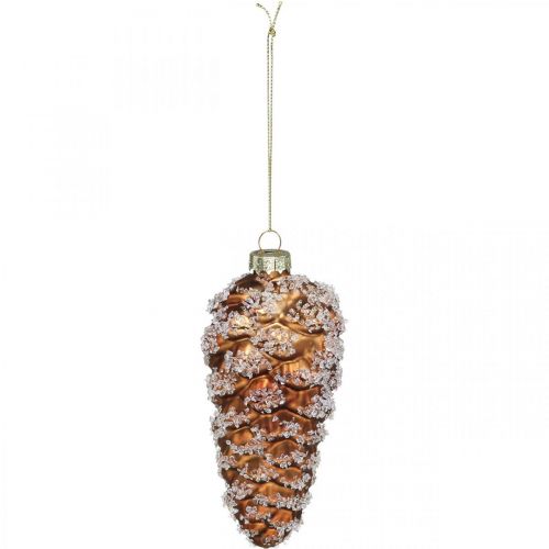 Floristik24 Pine cones with snow, Christmas decorations, Christmas tree decorations Brown H13cm Ø6cm Real glass 3pcs