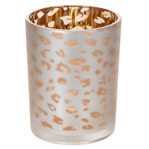 Product Glass tealight holder with leopard print, 12cm