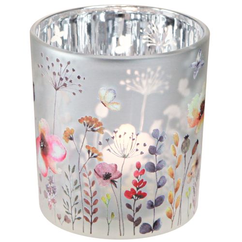 Tealight Holder Glass Poppy Butterfly Colored 8cm 4 Pcs