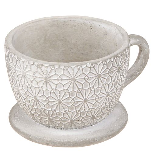 Teacup Decoration Ceramic White Washed 12×10×8cm 3 pcs