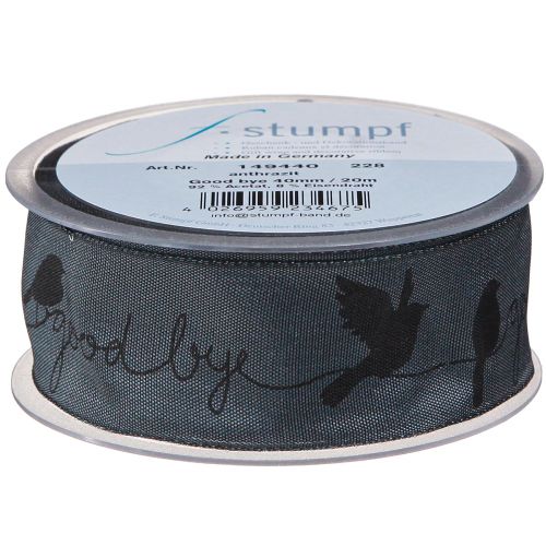 Product Mourning Ribbon Good bye Organza Ribbon Birds Black 40mm 20m