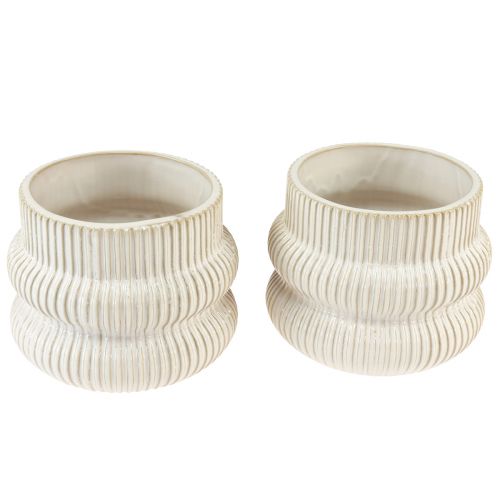 Product Planter ceramic plant pot with grooved pattern Ø10cm H11cm 2pcs