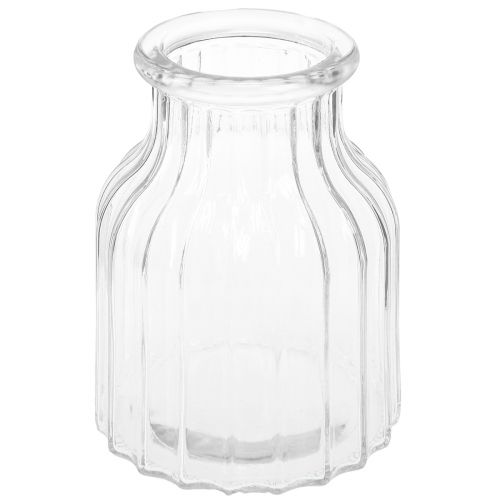 Floristik24 Vase glass grooves glass vase decorative glass clear Ø11cm H15cm 2pcs