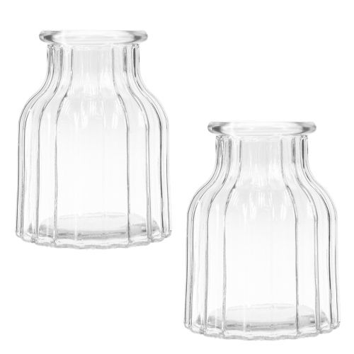 Product Vase glass grooves glass vase decorative glass clear Ø11cm H15cm 2pcs