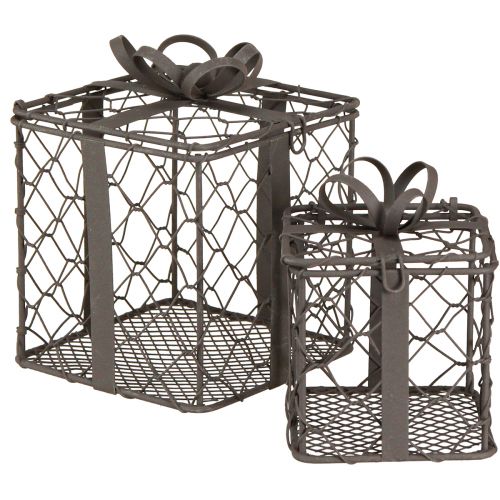 Vintage wire basket gift metal grey 10.5/7.5cm set of 2