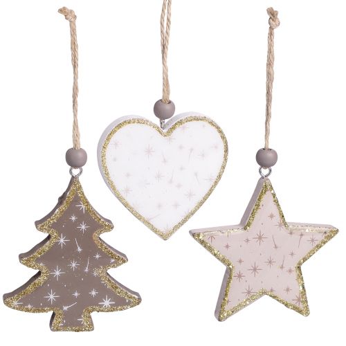 Floristik24 Christmas decoration star tree heart wood 6.5/7cm 6 pcs