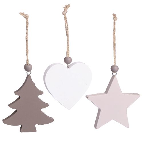 Product Christmas decoration star tree heart wood 6.5/7cm 6 pcs