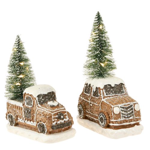 Christmas car with Christmas tree LED in brown white 2 pieces