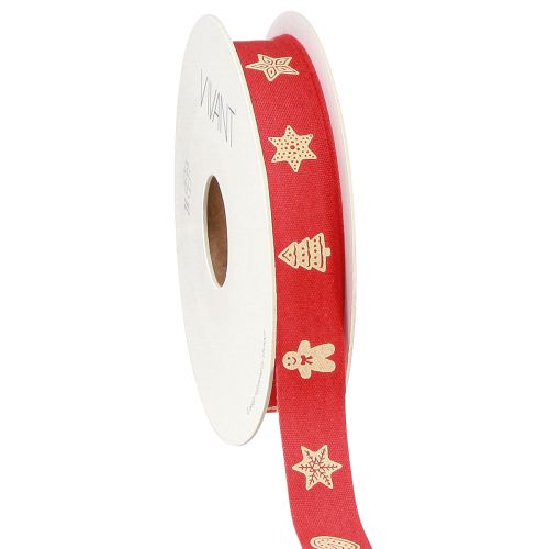 Floristik24 Christmas ribbon in red and cream motif ribbon W15mm L15m