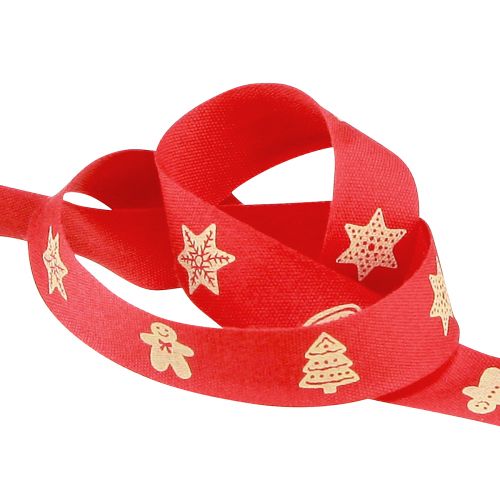 Product Christmas ribbon in red and cream motif ribbon W15mm L15m