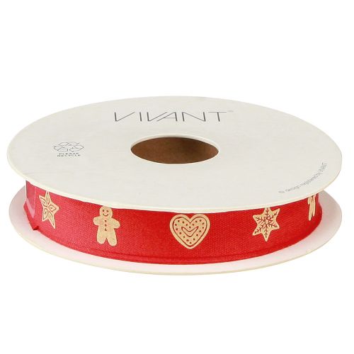 Product Christmas ribbon in red and cream motif ribbon W15mm L15m