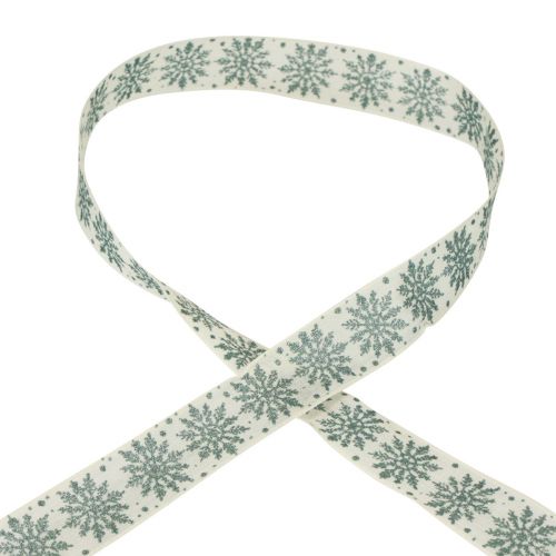 Product Christmas ribbon with snowflakes white green 25mm 20m