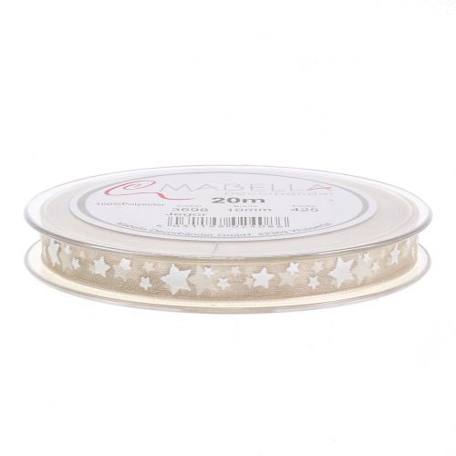 Product Christmas ribbon organza nature with star 10mm 20m