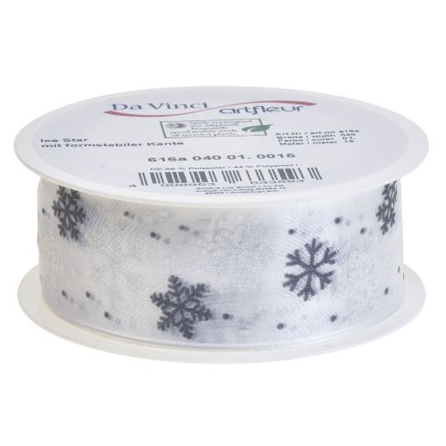 Product Christmas ribbon organza snowflakes white gray 40mm 15m