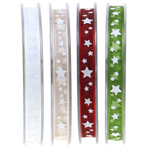 Floristik24 Christmas ribbon organza with star motif 10mm 20m