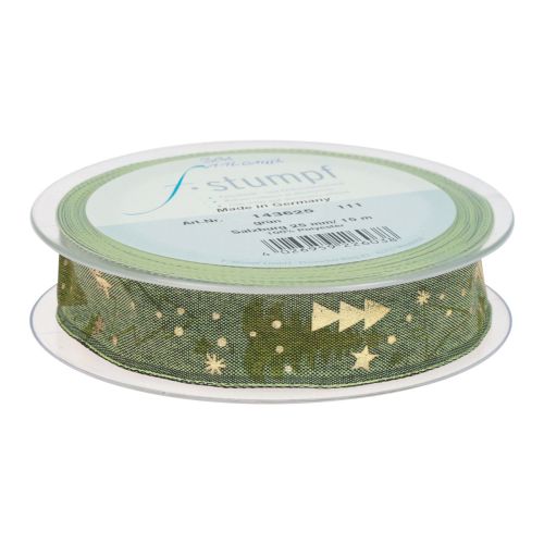 Product Christmas ribbon fir gift ribbon green gold 25mm 15m