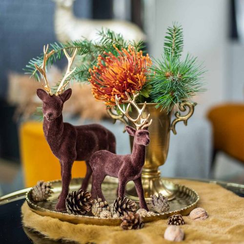 Product Christmas decoration decorative deer for standing brown, gold 20cm 2 pcs