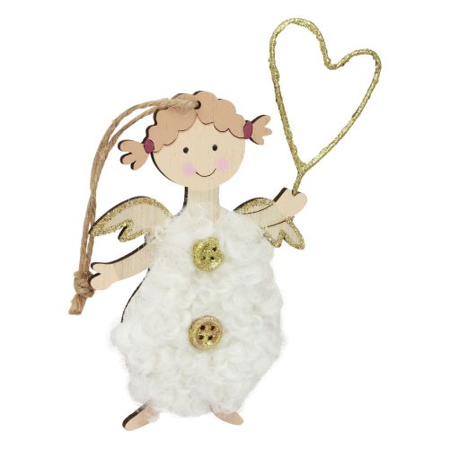 Product Christmas angel with heart Christmas tree decoration wood 14.5cm 8 pcs