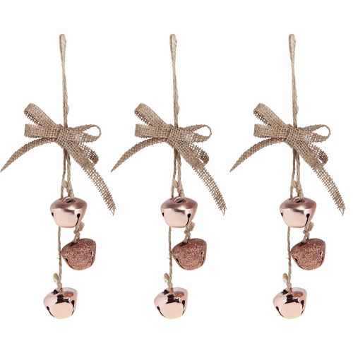 Product Christmas bells Christmas tree decoration copper pink Ø3.5cm 3pcs