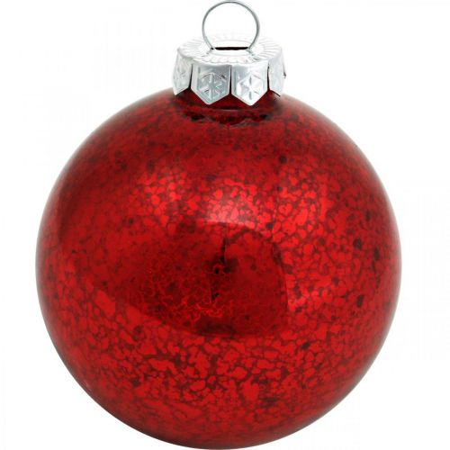 Product Tree ball, Christmas tree decoration, glass ball red marbled H4.5cm Ø4cm real glass 24 pcs