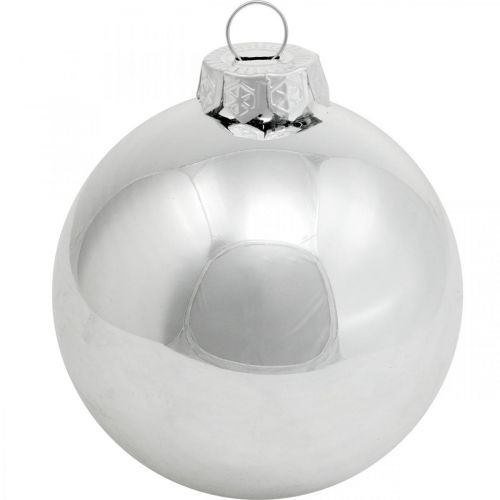 Product Glass ball, tree decorations, Christmas tree ball silver H8.5cm Ø7.5cm real glass 12pcs